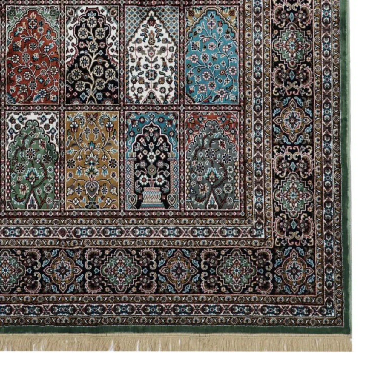 Raahat Green Persian Silk Carpet & Rug