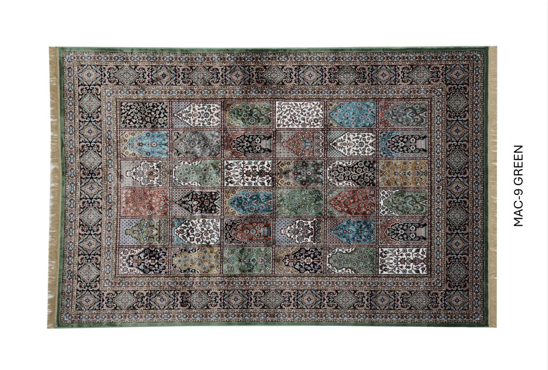Raahat Green Persian Silk Carpet & Rug