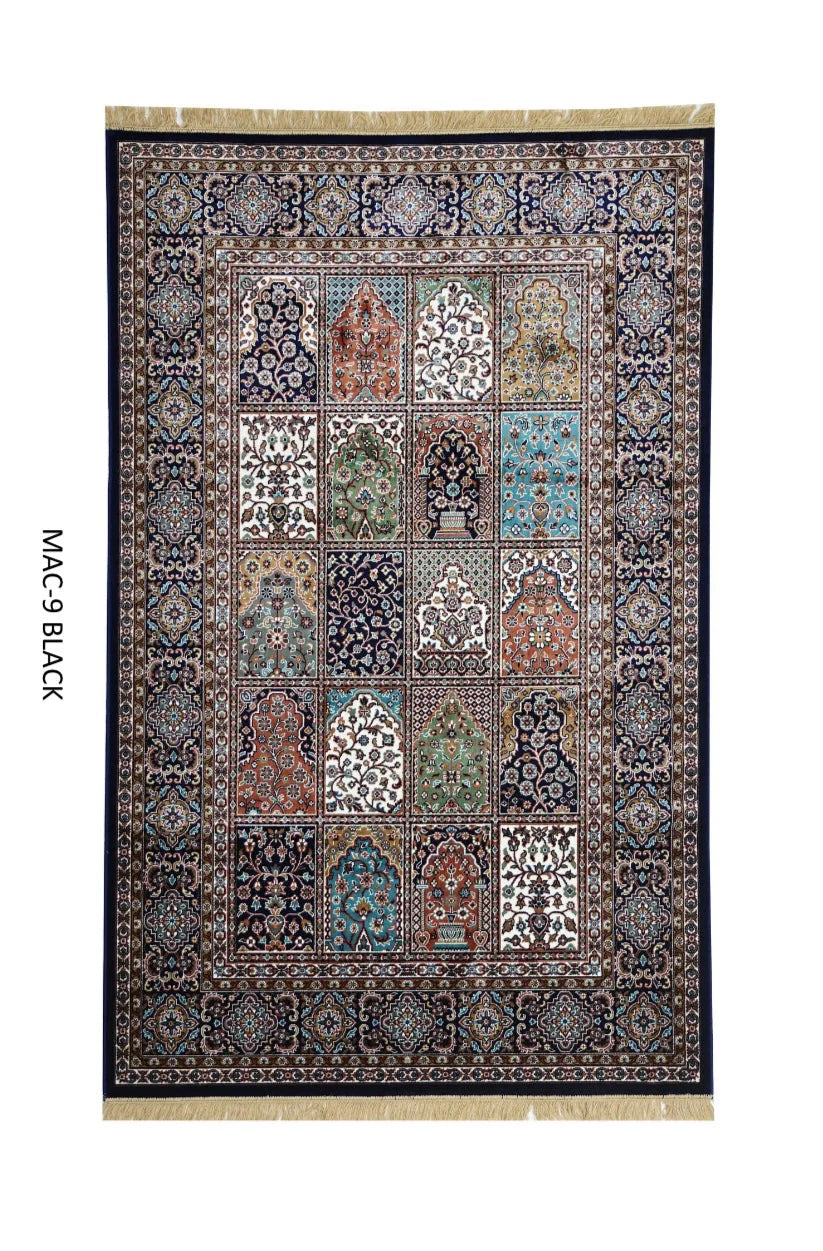 Zaffran Black Persian Silk Carpet & Rug
