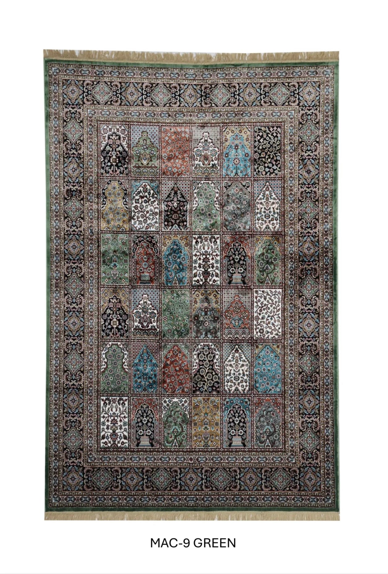 Raahat Green Persian Silk Carpet & Rug