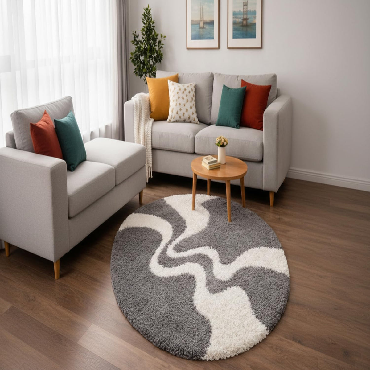 Terra Bloom Round Shaggy Carpet and Rug