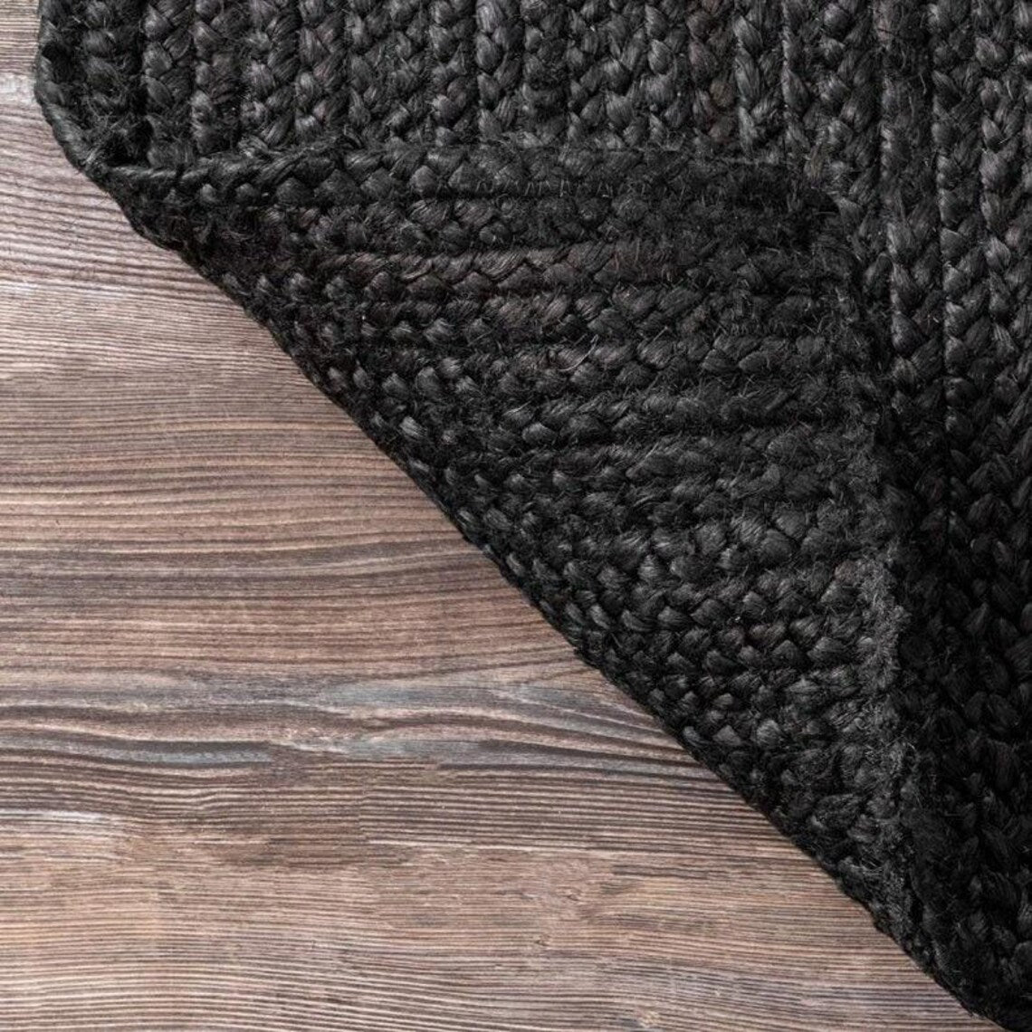 Black Color Handmade Braided Jute Carpet