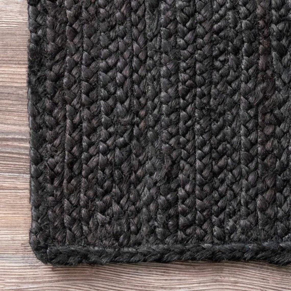 Black Color Handmade Braided Jute Carpet