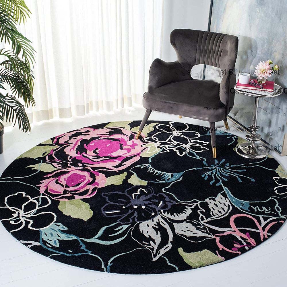 Black Foliage Hand Tufted Round Rug