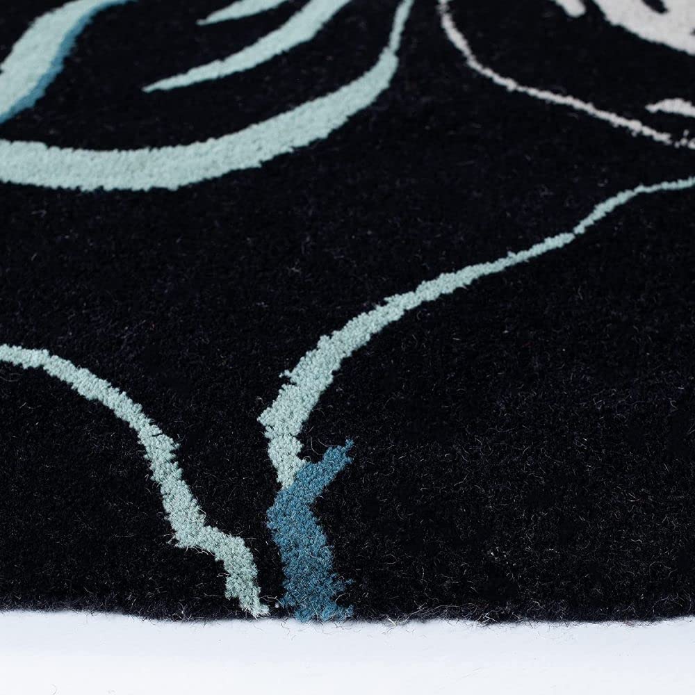 Black Foliage Hand Tufted Round Rug