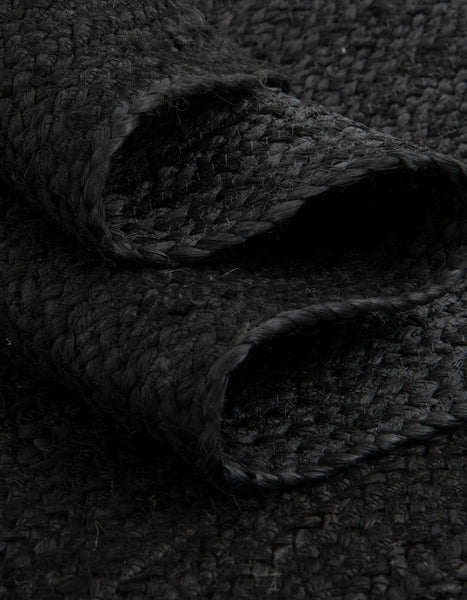 Black Oval Handmade Braided Jute Carpet