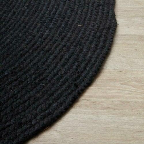 Black Oval Handmade Braided Jute Carpet