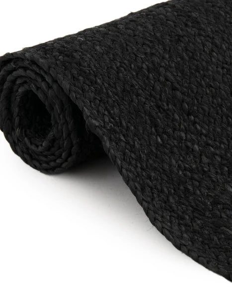 Black Oval Handmade Braided Jute Carpet