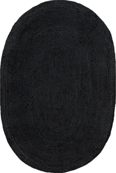 Black Oval Handmade Braided Jute Carpet