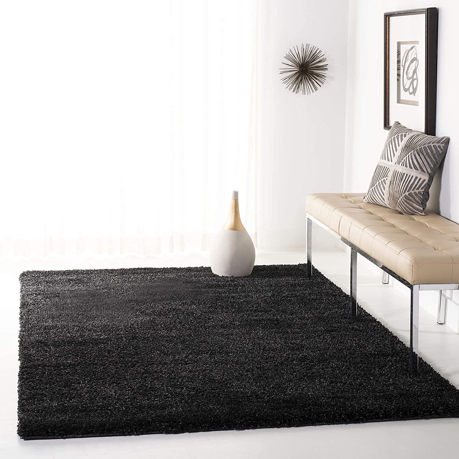 Black Puffin Shaggy Carpet & Rug