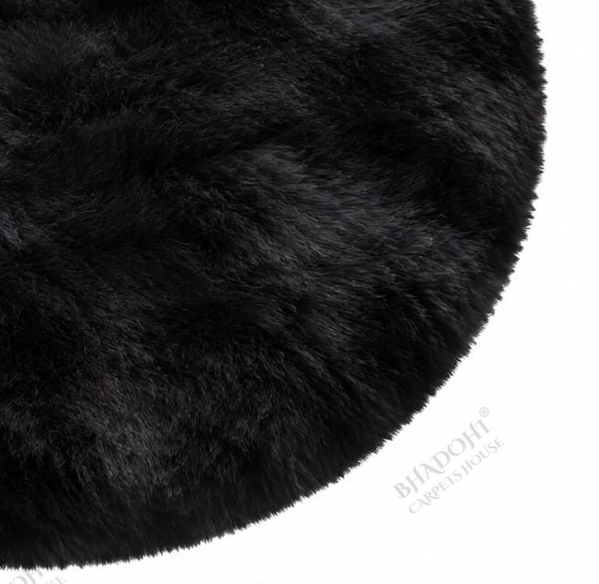 Black Soft & Fluffy Cloud Fur Round Carpet & Rug