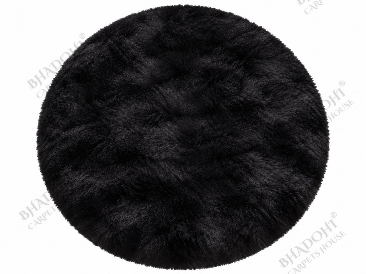 Black Soft & Fluffy Cloud Fur Round Carpet & Rug