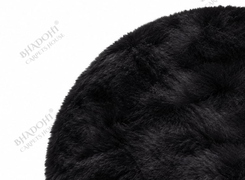 Black Soft & Fluffy Cloud Fur Round Carpet & Rug