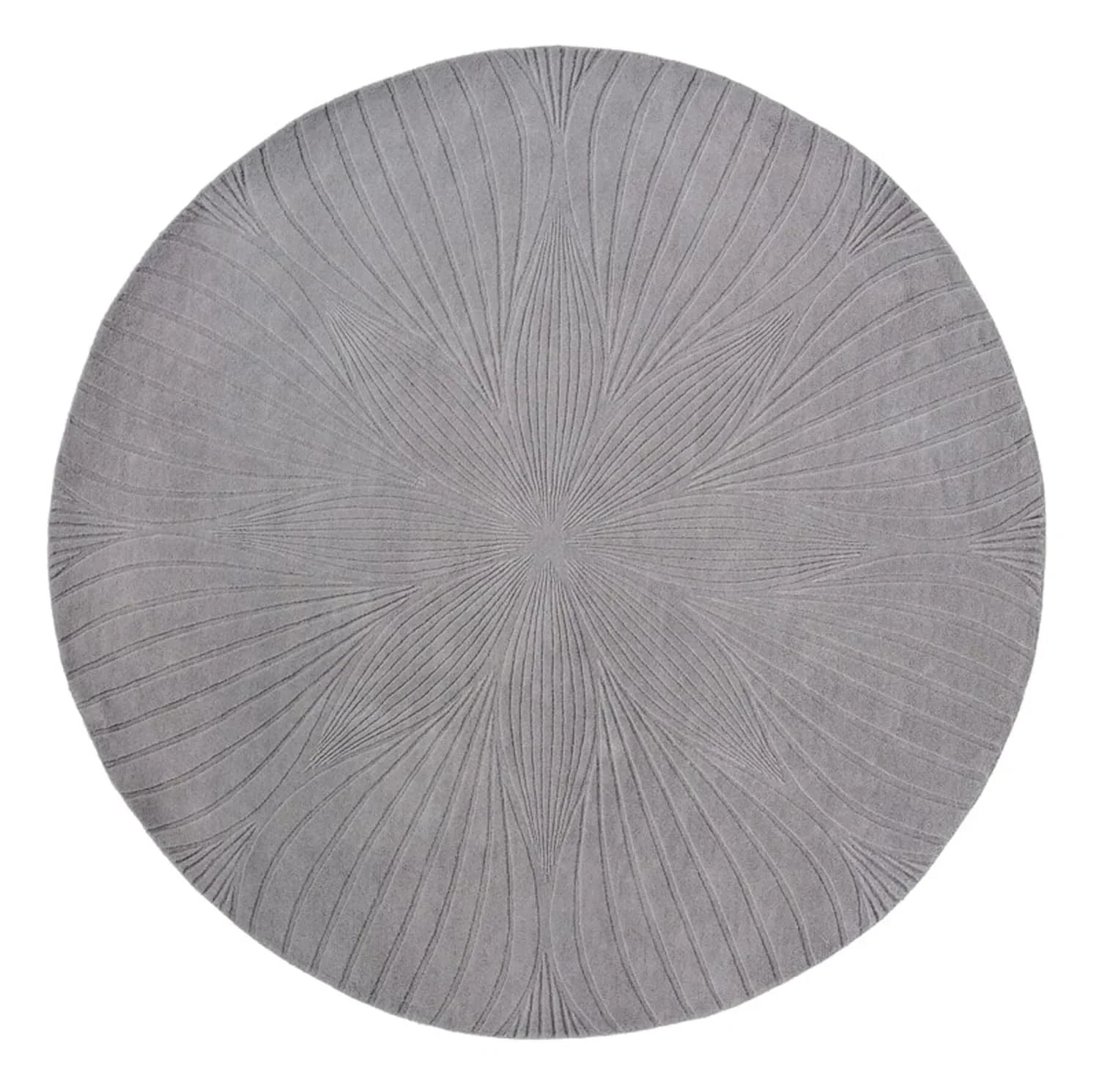 Grey round wool carpet rug with floral design, Bhadohi Carpets House premium home decor