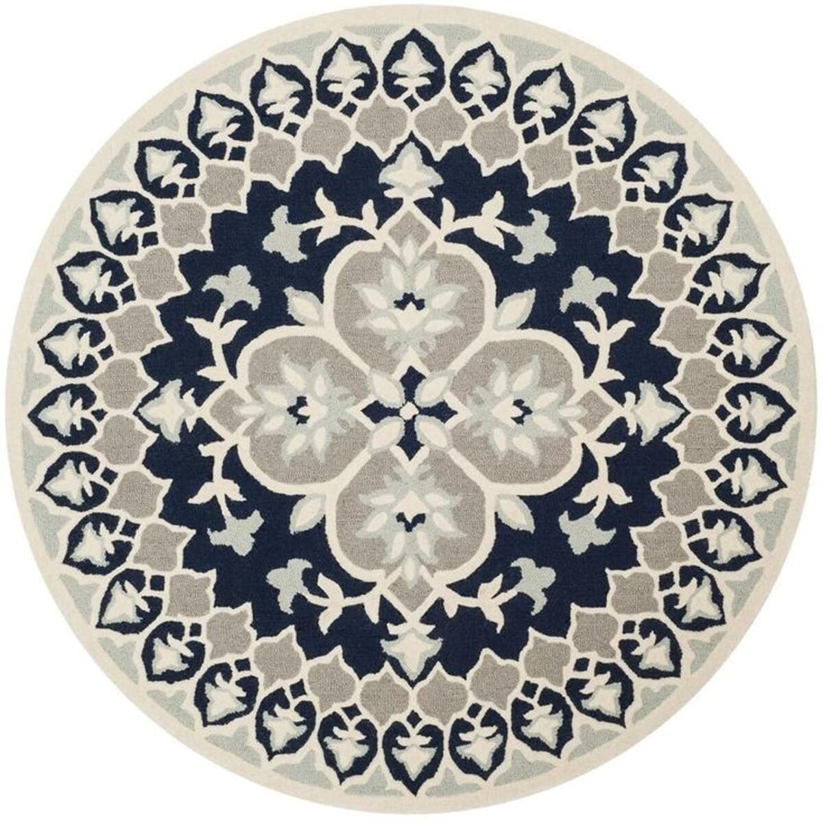 Blue Arc Round Wool Carpet & Rug