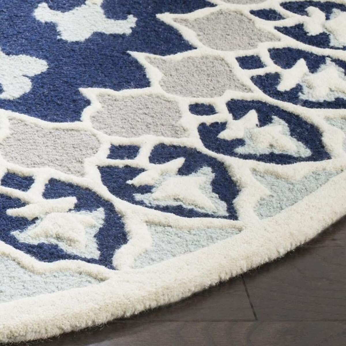 Blue Arc Round Wool Carpet & Rug