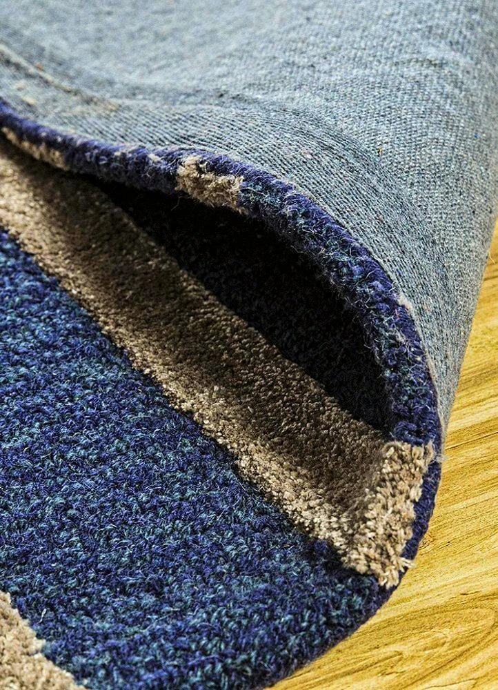 Blue & Beige Viscose Silk & Wool Carpet & Rug