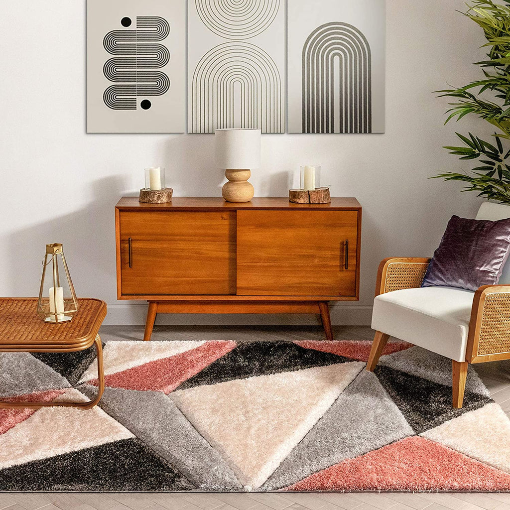 Black & Blush Shaggy Carpet | Luxurious Handmade Microfiber Area Rug
