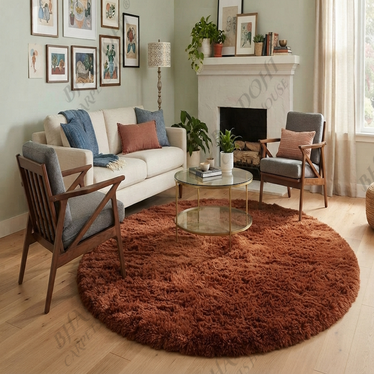 Bronze Soft & Fluffy Cloud Fur Round Carpet & Rug