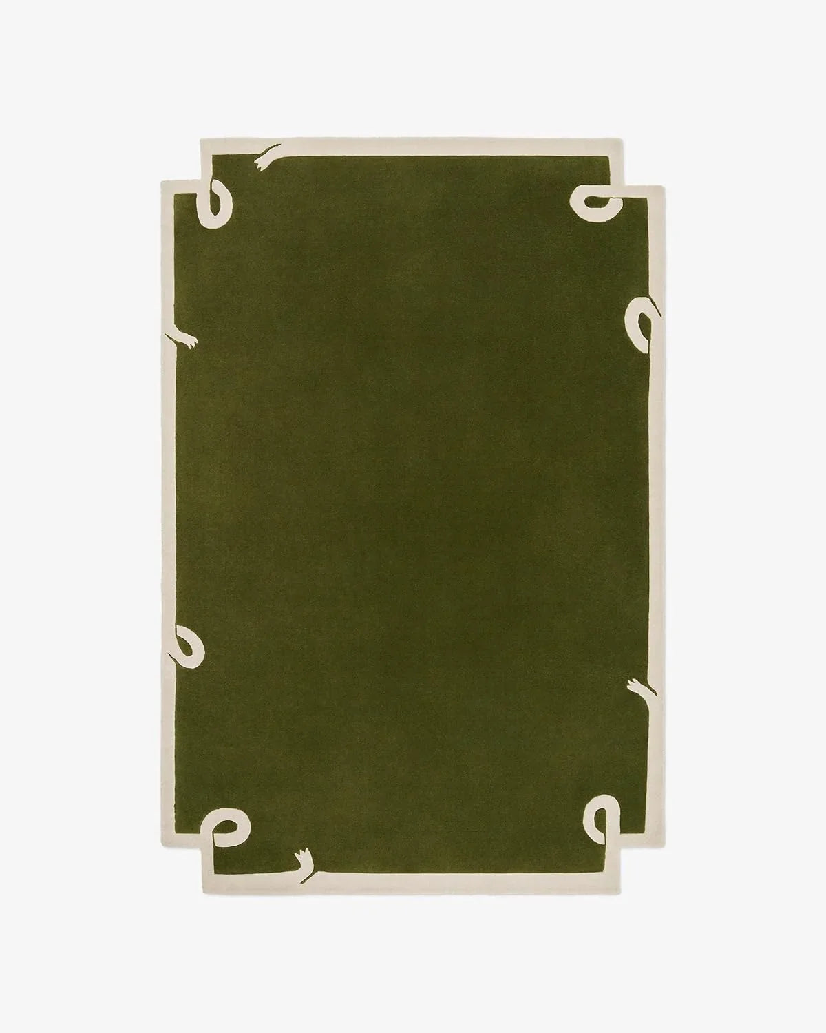 Modern olive green irregular carpet rug with white border from Bhadohi Carpets House