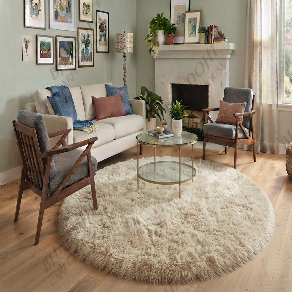 Cream Soft & Fluffy Cloud Fur Round Carpet & Rug