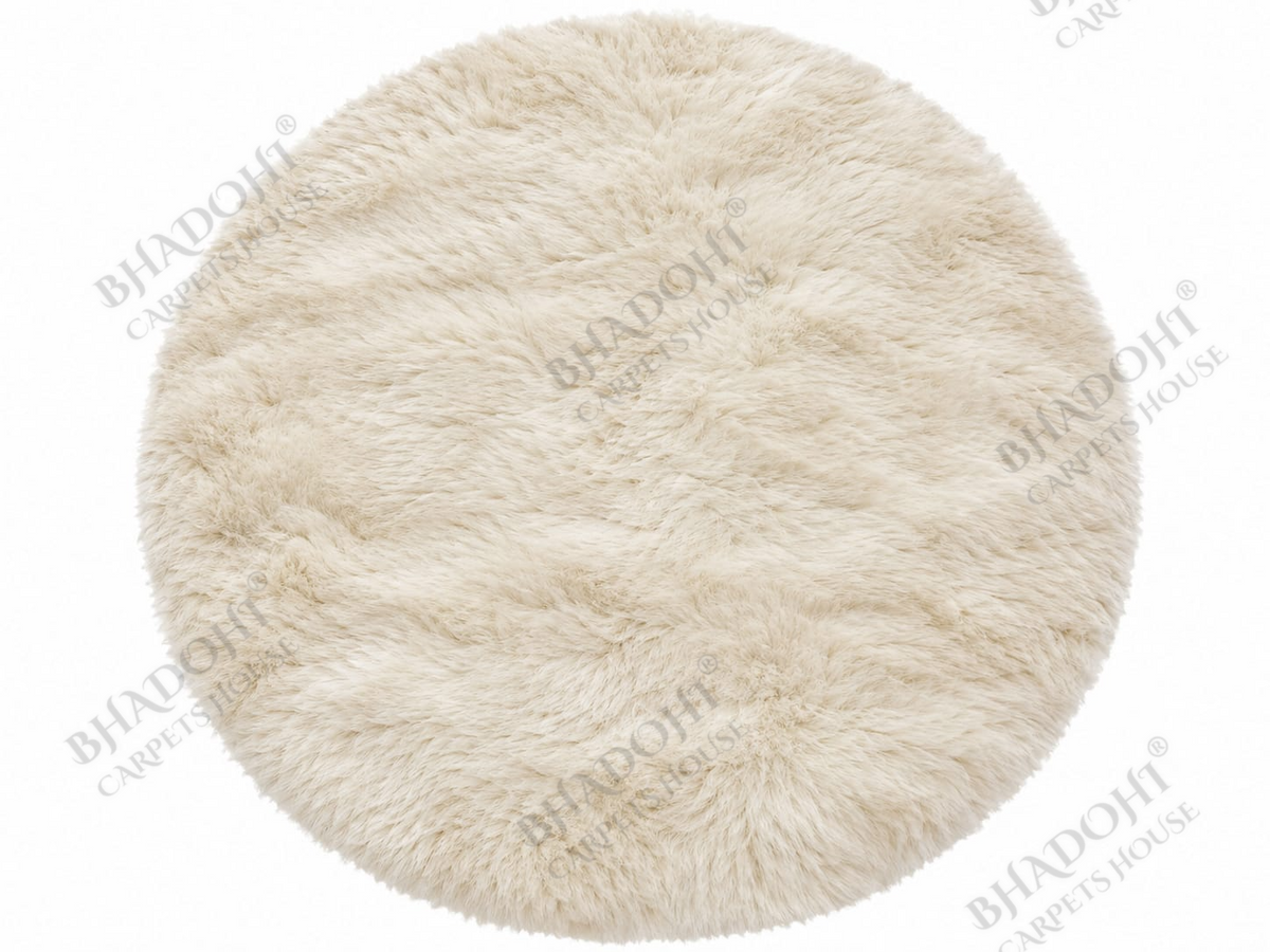 Cream Soft & Fluffy Cloud Fur Round Carpet & Rug