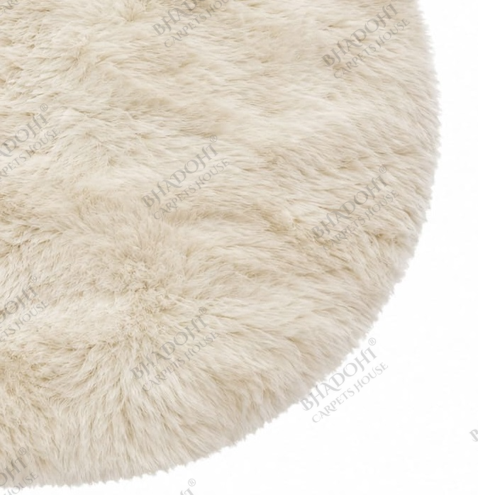 Cream Soft & Fluffy Cloud Fur Round Carpet & Rug