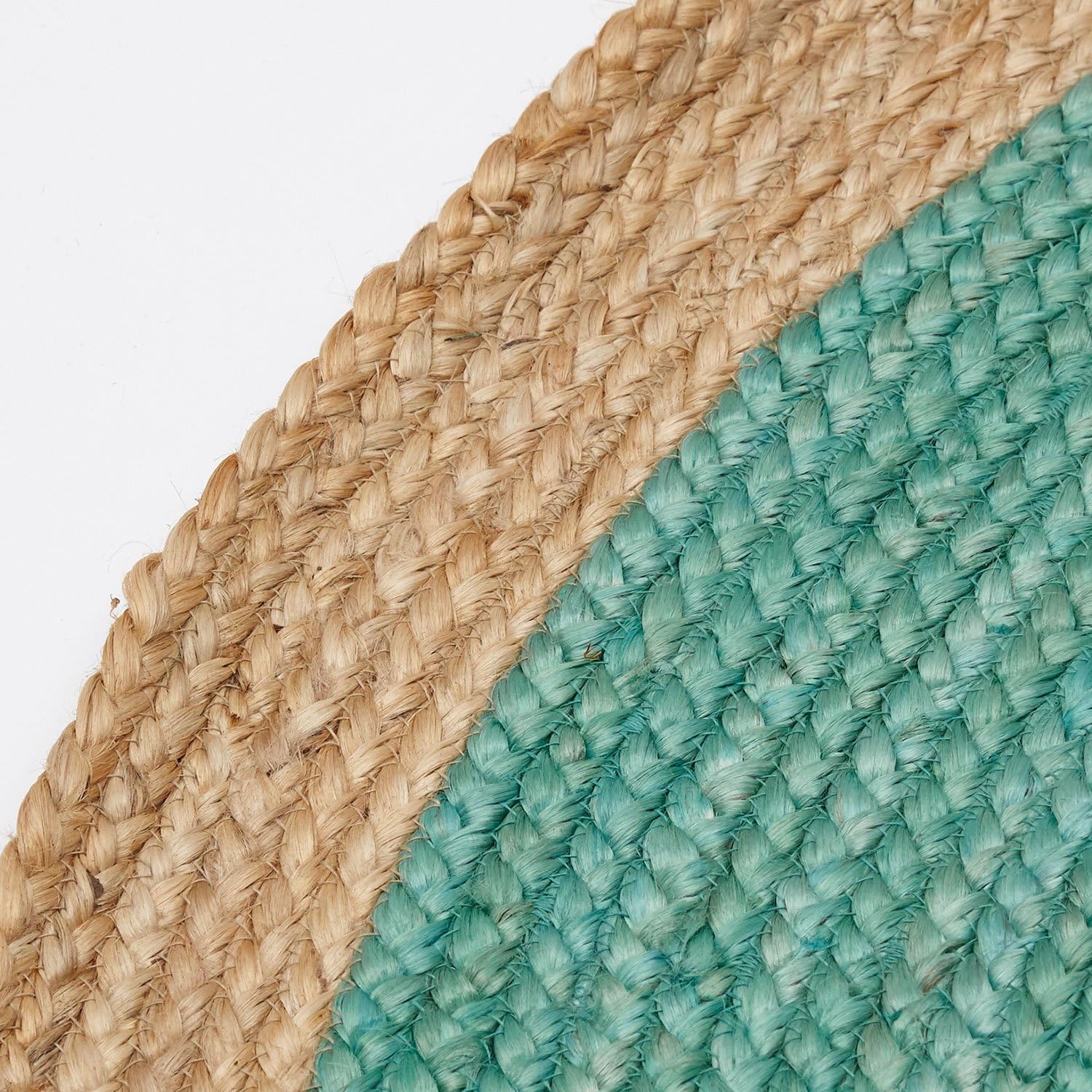 Cyan Border Round Handmade Braided Jute Rug