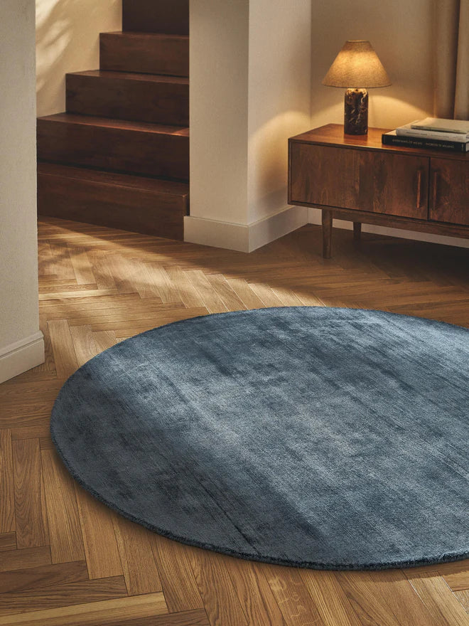 Teal Torquoise Viscose Silk Round Area Rug