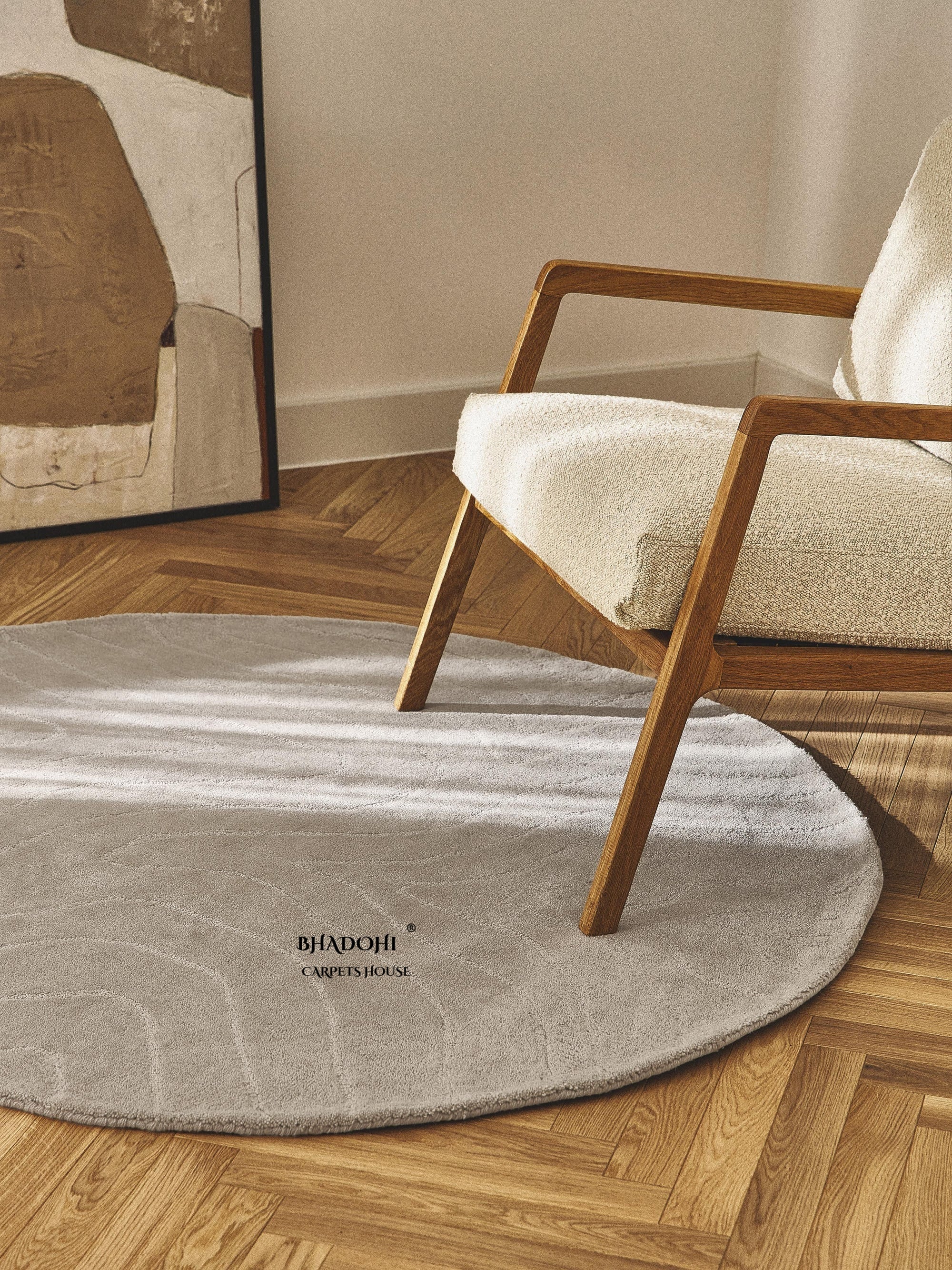 Beige Hand Tufted Round Rug – Premium Carpet for Modern Homes