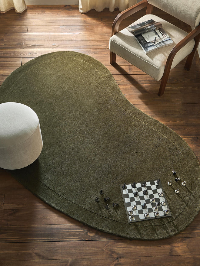 Green Color Hand-Tufted Irregular Rug