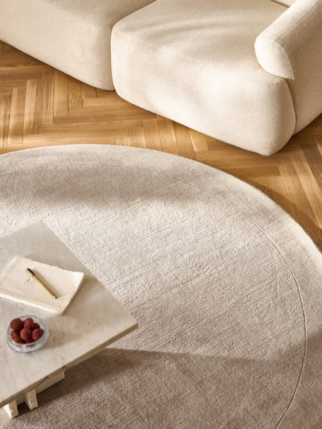 Beige Viscose Silk Round Area Rug