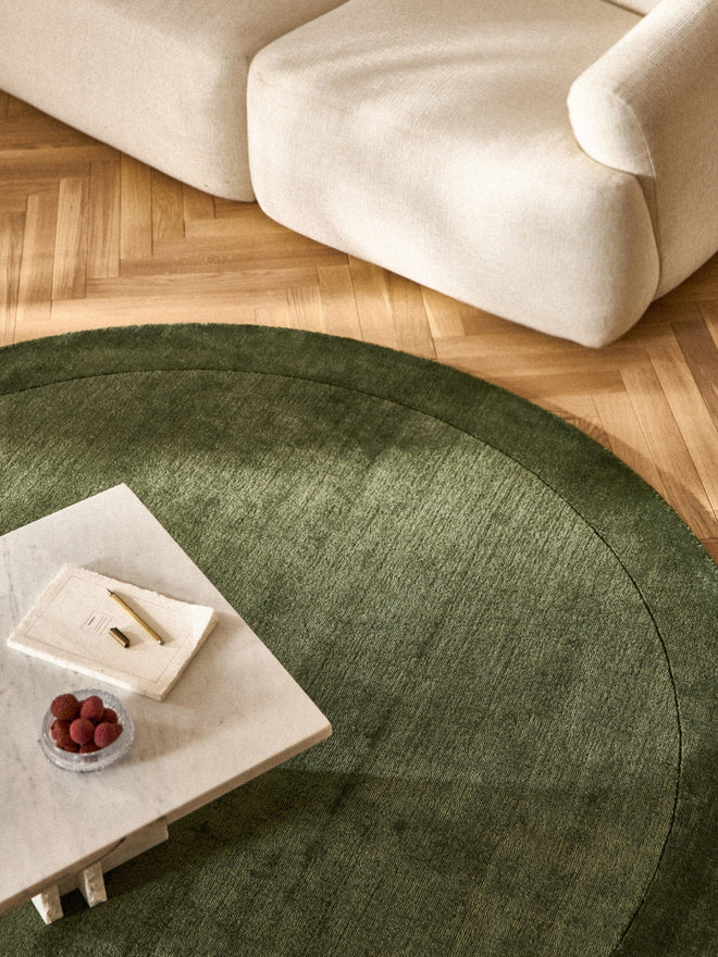 Army Green Viscose Silk Round Area Rug