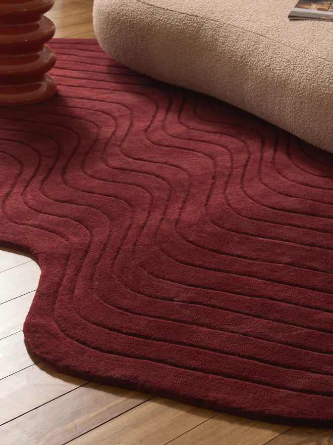 Burgendy Color Hand-Tufted Irregular Rug