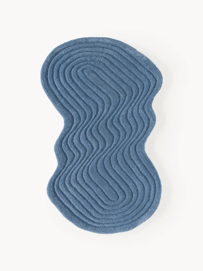 Lite Blue Color Hand-Tufted Irregular Rug
