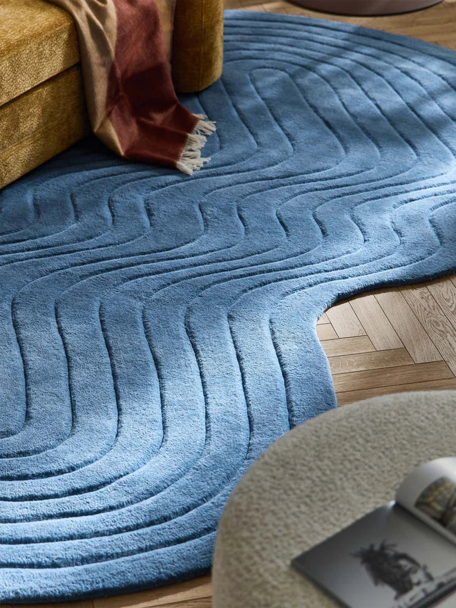 Lite Blue Color Hand-Tufted Irregular Rug