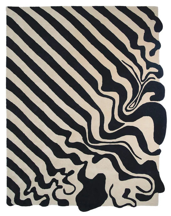 Black & White Hand-Tufted Irregular Rug