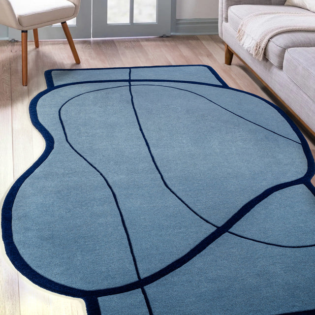 Blue Color Premium Handmade Woolen Irregular Rug