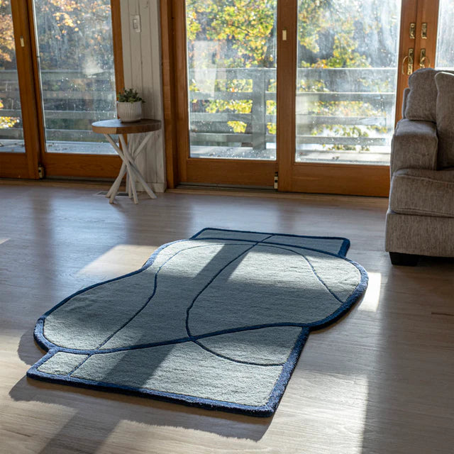 Blue Color Premium Handmade Woolen Irregular Rug