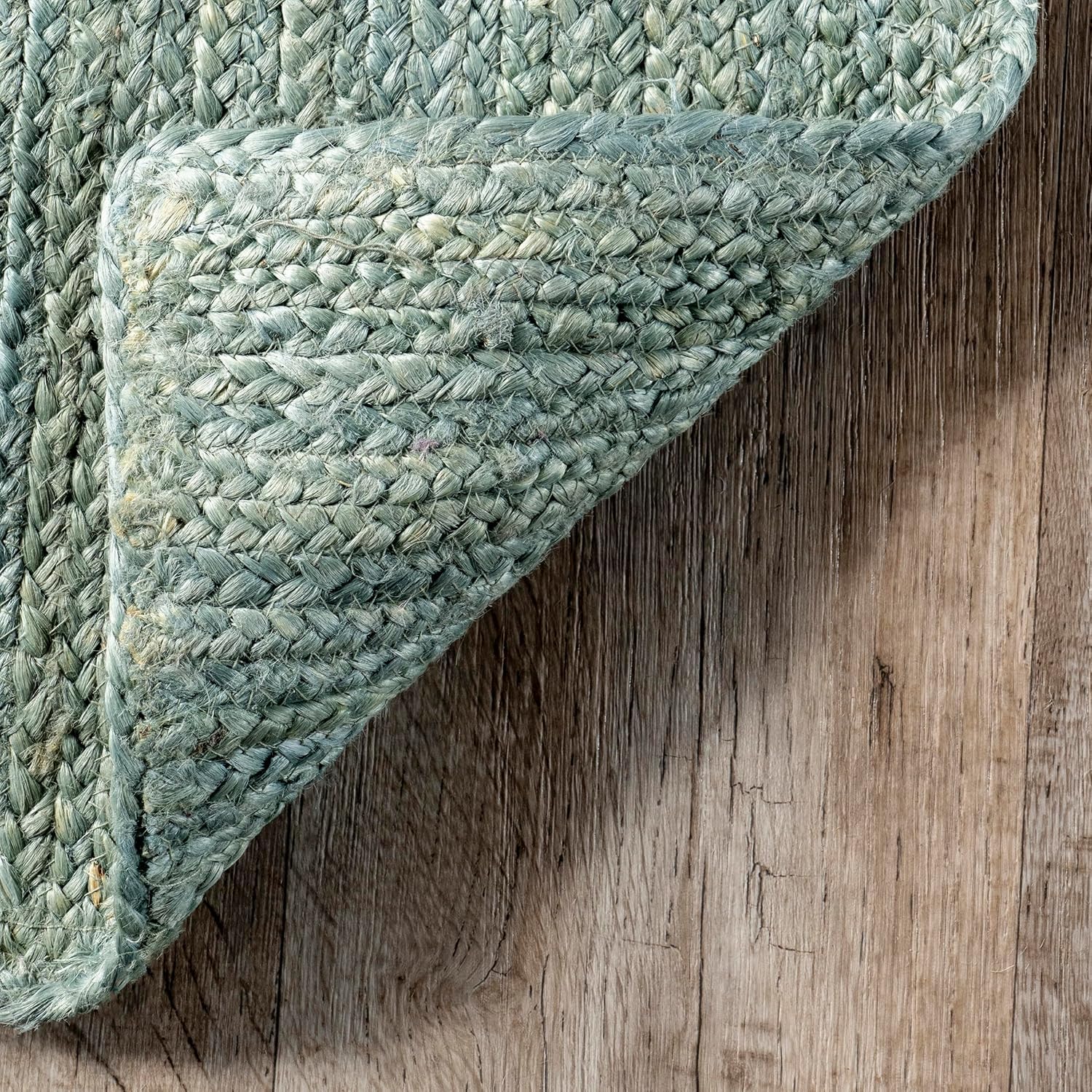 Dark Cyan Color Handmade Braided Jute Carpet