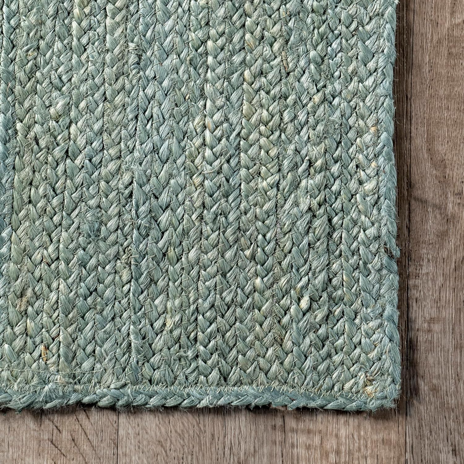 Dark Cyan Color Handmade Braided Jute Carpet