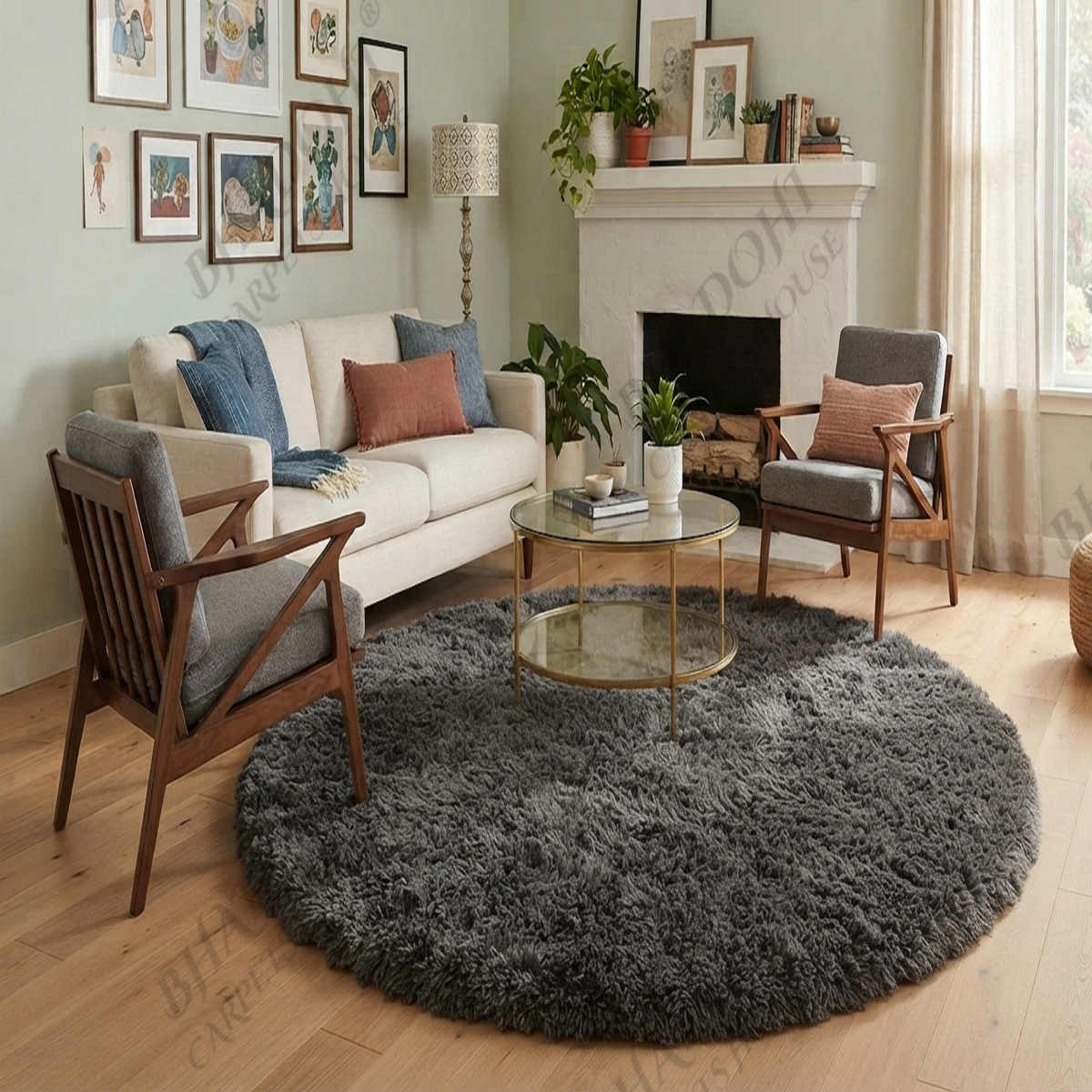 Dark Grey Soft & Fluffy Cloud Fur Round Carpet & Rug