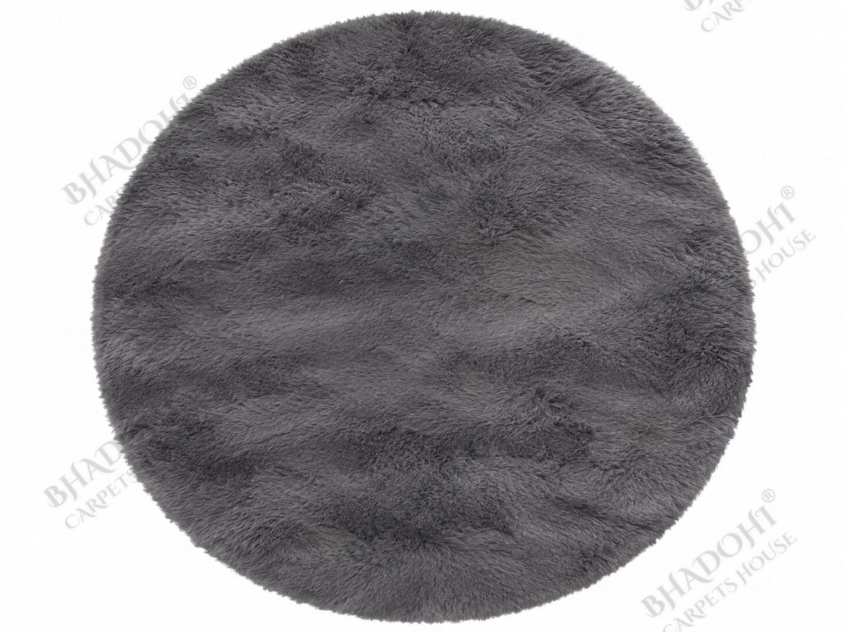 Dark Grey Soft & Fluffy Cloud Fur Round Carpet & Rug