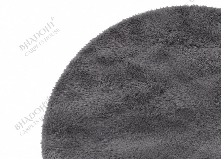 Dark Grey Soft & Fluffy Cloud Fur Round Carpet & Rug