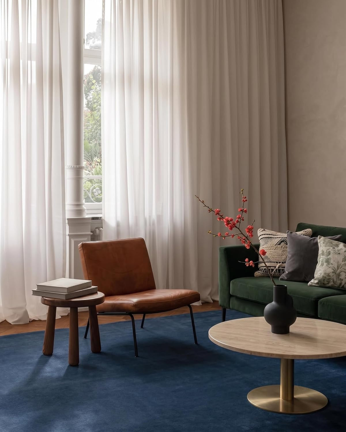 Deep Blue Color Wool Hand-tufted Solid Carpet & Rug