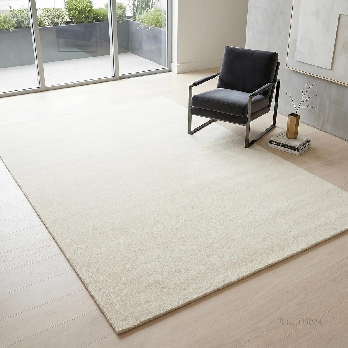 Dusty White Color Wool Hand-tufted Solid Carpet & Rug