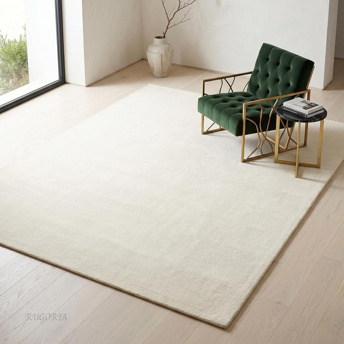 Dusty White Color Wool Hand-tufted Solid Carpet & Rug