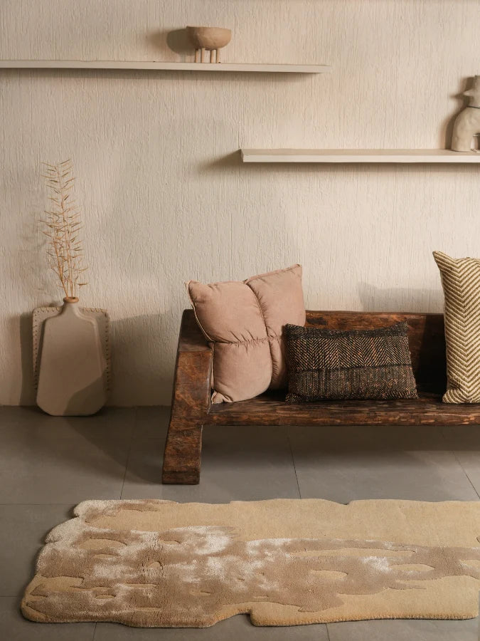 Camel Color Irregular Wool & Viscose Silk Hand-Tufted Rug