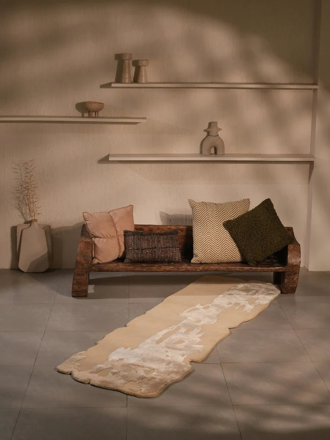 Camel Color Irregular Wool & Viscose Silk Hand-Tufted Rug