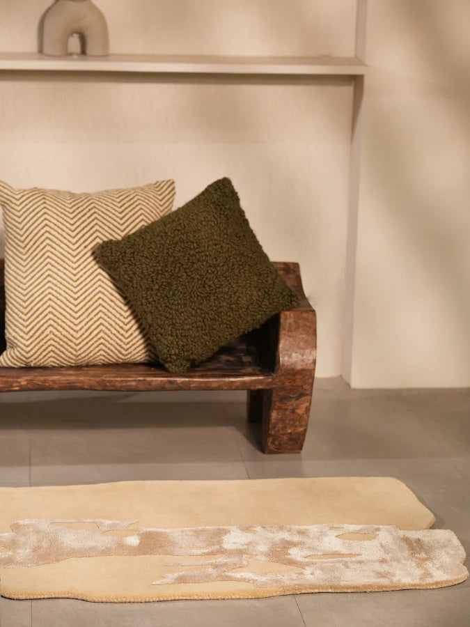 Camel Color Irregular Wool & Viscose Silk Hand-Tufted Rug